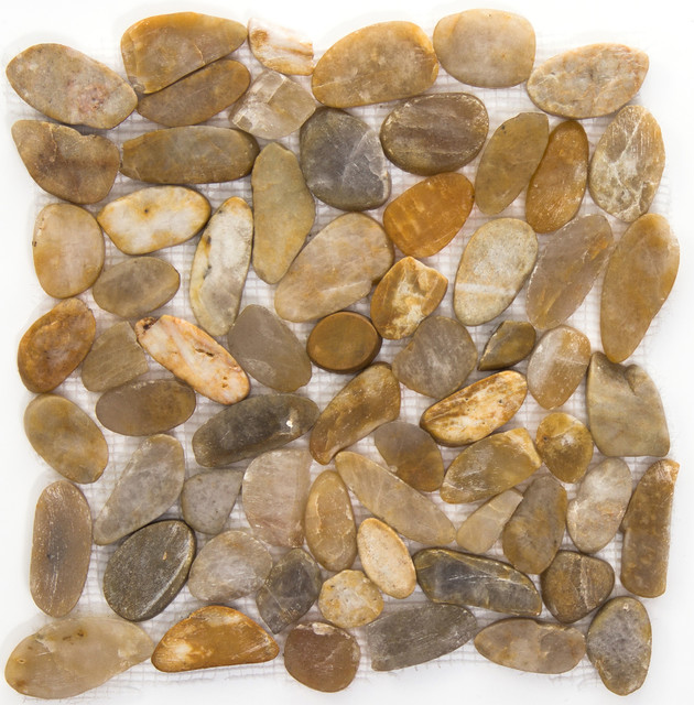 Rivera Pebbles Gold 12"x12" Pebbles Mosaic Tile, Set of 10