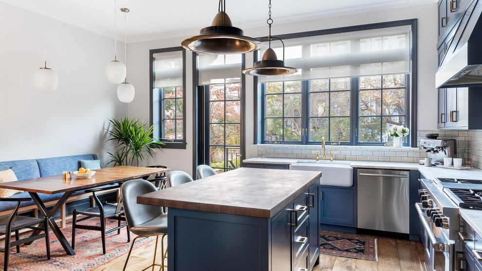 Example of a transitional kitchen design in New York