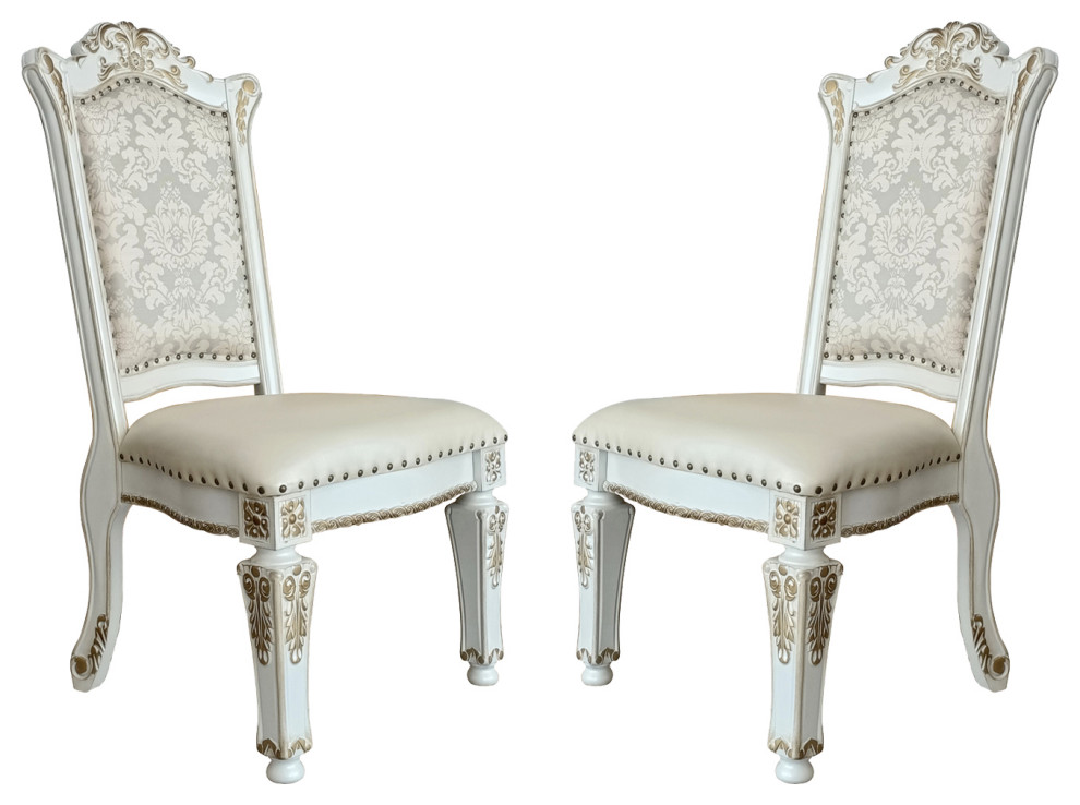 Set of 2 Upholstered Armless Side Chair, Antique Pearl Victorian Dining Chairs by Simple