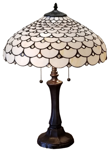 Am010tl18 Tiffany Style Jeweled Double Lit Table Lamp 3 Light 18 Am010tl18 Tiffany Style Jeweled Double Lit Table Lamp 3 Light 18 Wide White