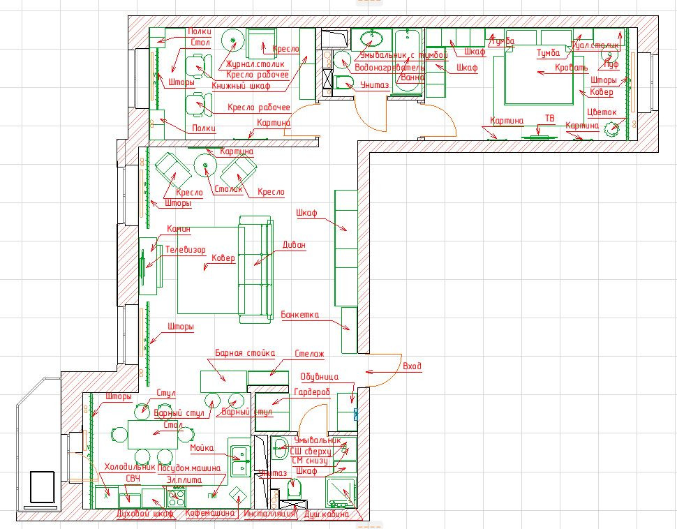 Разработка планировочного решения с расстановкой мебели