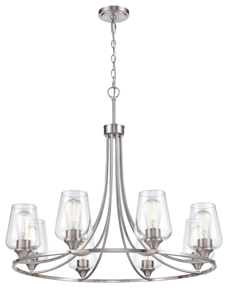 8 Light 32" Brushed Nickel Chandelier Transitional Chandeliers by