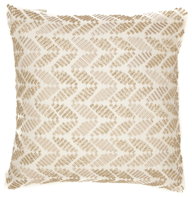 Snow White Beaded Pillow Transitional Decorative Pillows By