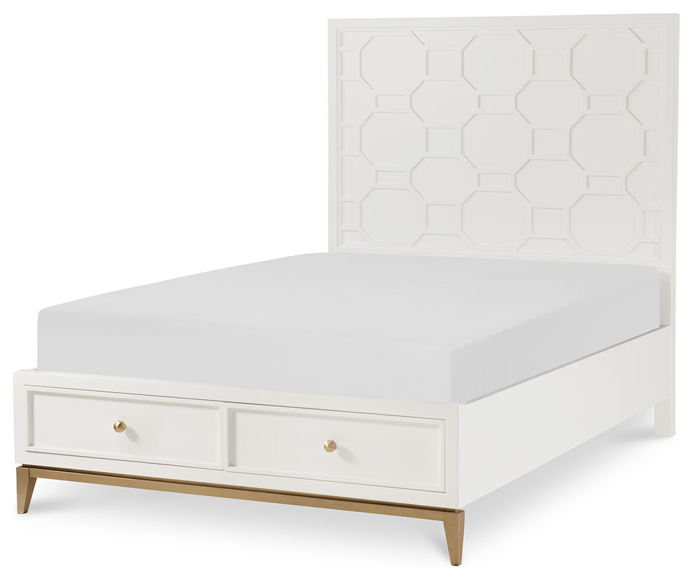 Emma Mason Signature Tabetha Full Panel with Storage Bed in White/Gold