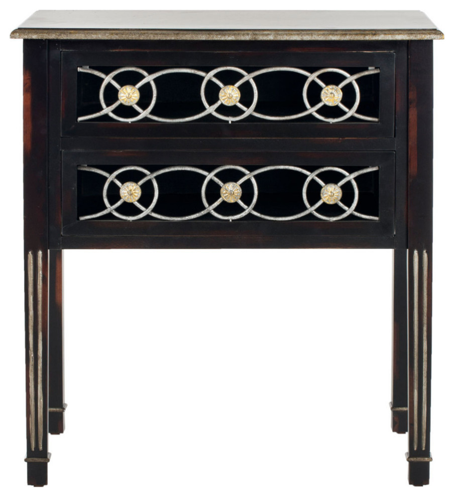 Jessi 2 Drawer Side Table, Dark Brown Modern Side Tables And End