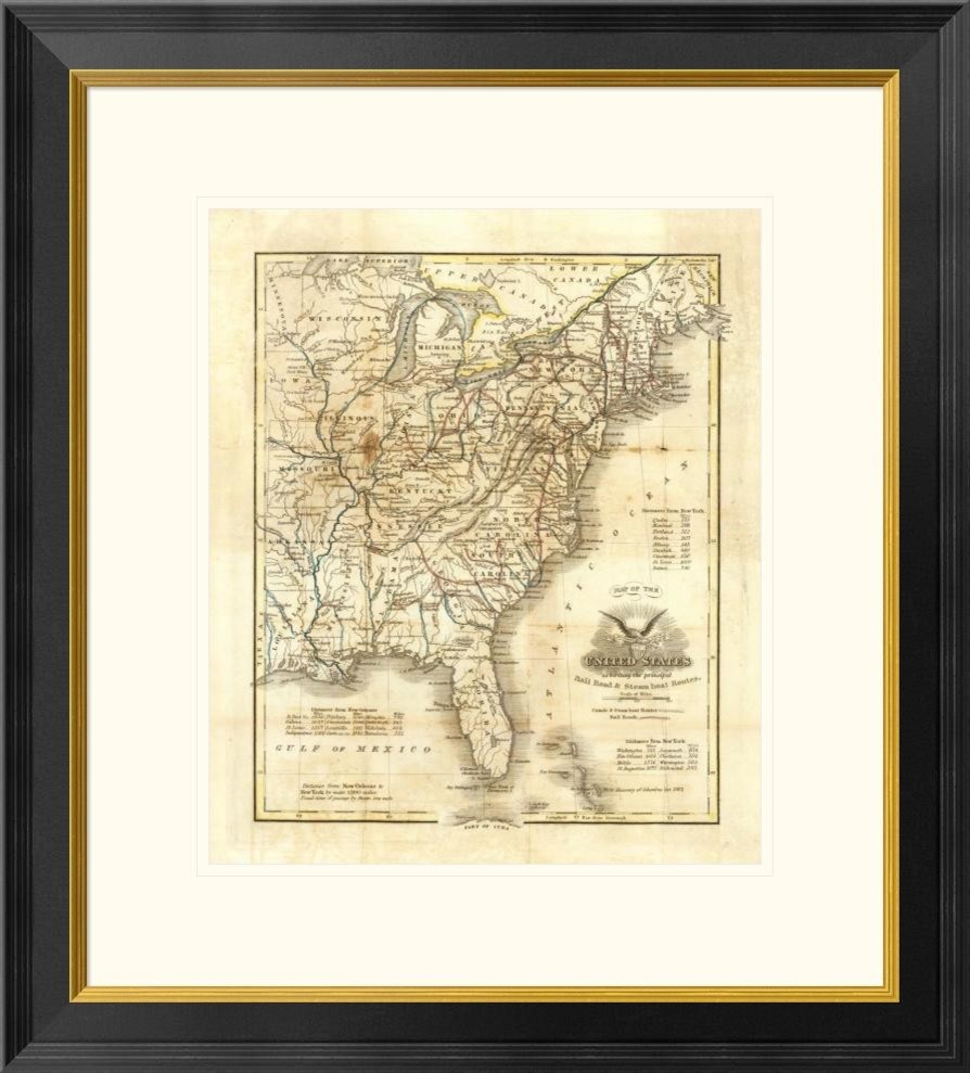 "Map of The United States, 1845" by John Warner Barber, 24x26", 23"x1.5"x26" Traditional