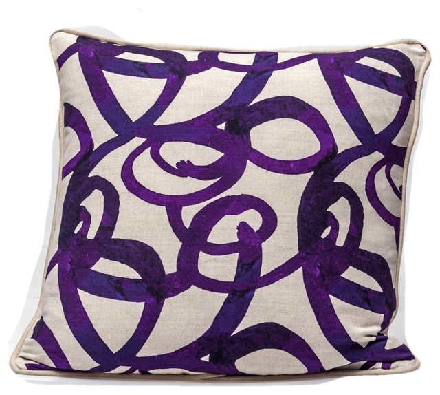 Designer Decorative Pillow Cover, Purple Pillow Cover, Steve Mckenzie Fabric, 18x18