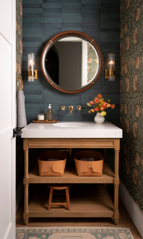 Photo of a transitional powder room in Austin.
