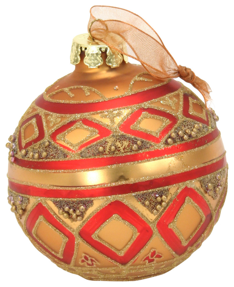 100mm Hand Painted Glass Ball Ornament Burgundy/Gold Traditional