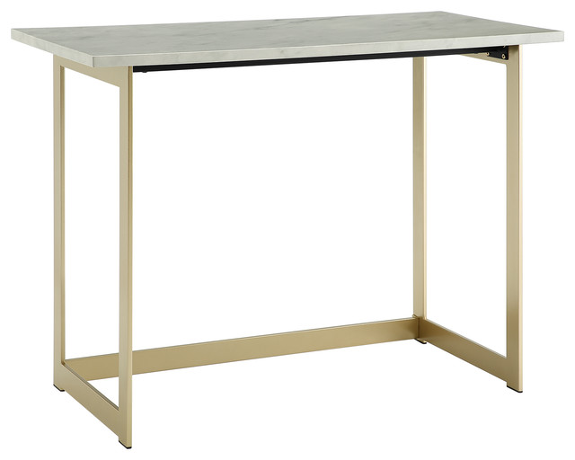 42" Contemporary Faux Marble Work Writing Computer Desk, White
