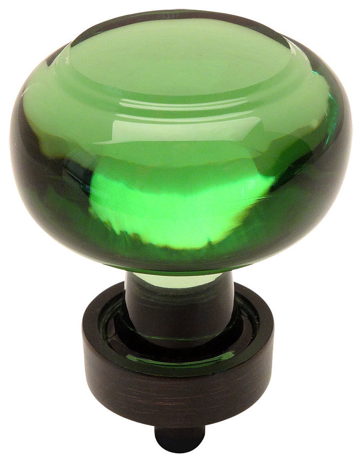 Cosmas 6355ORB Oil Rubbed Bronze and Glass Round Cabinet Knob, Green Glass