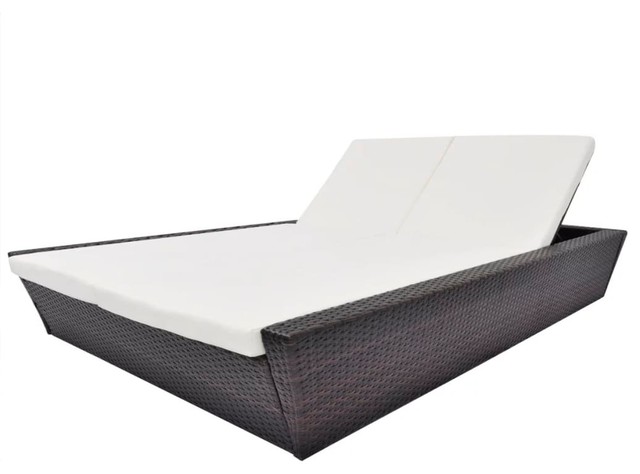 Vidaxl Double Sunlounger Poly Rattan Wicker Brown Garden Daybed Double Sunlounger Poly Rattan Wicker