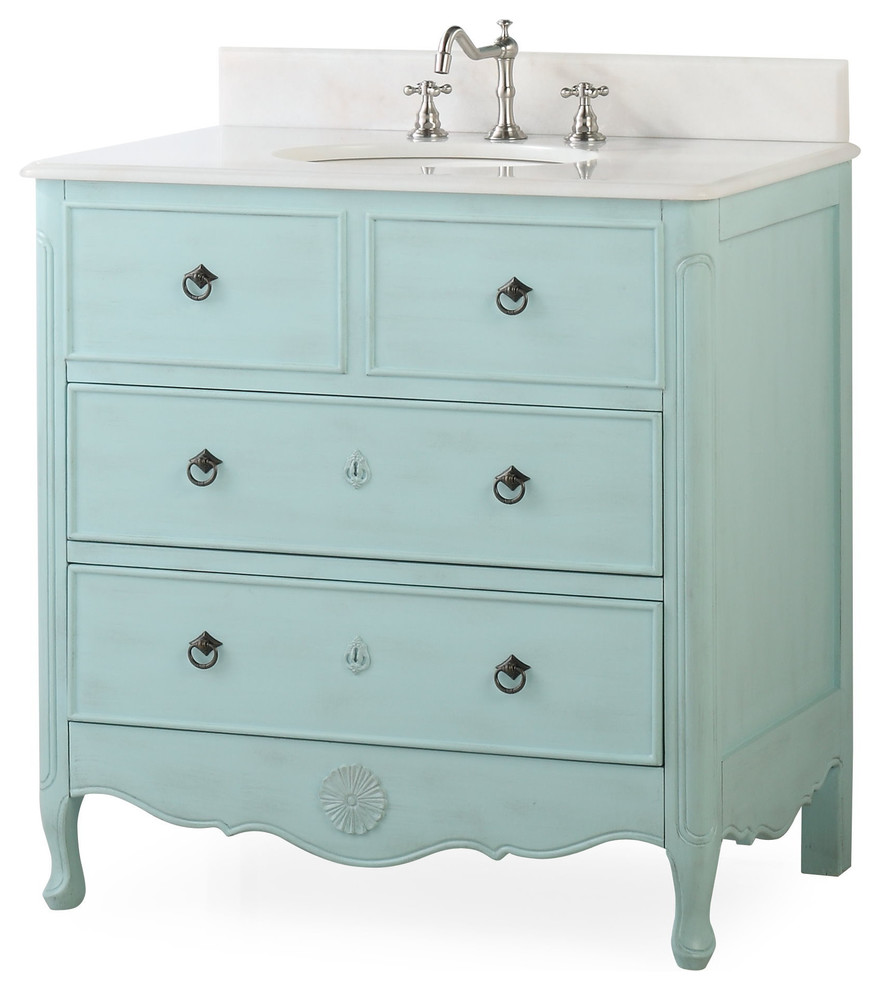 34" Dalleville Light Blue Bathroom Vanity, Without Mirror