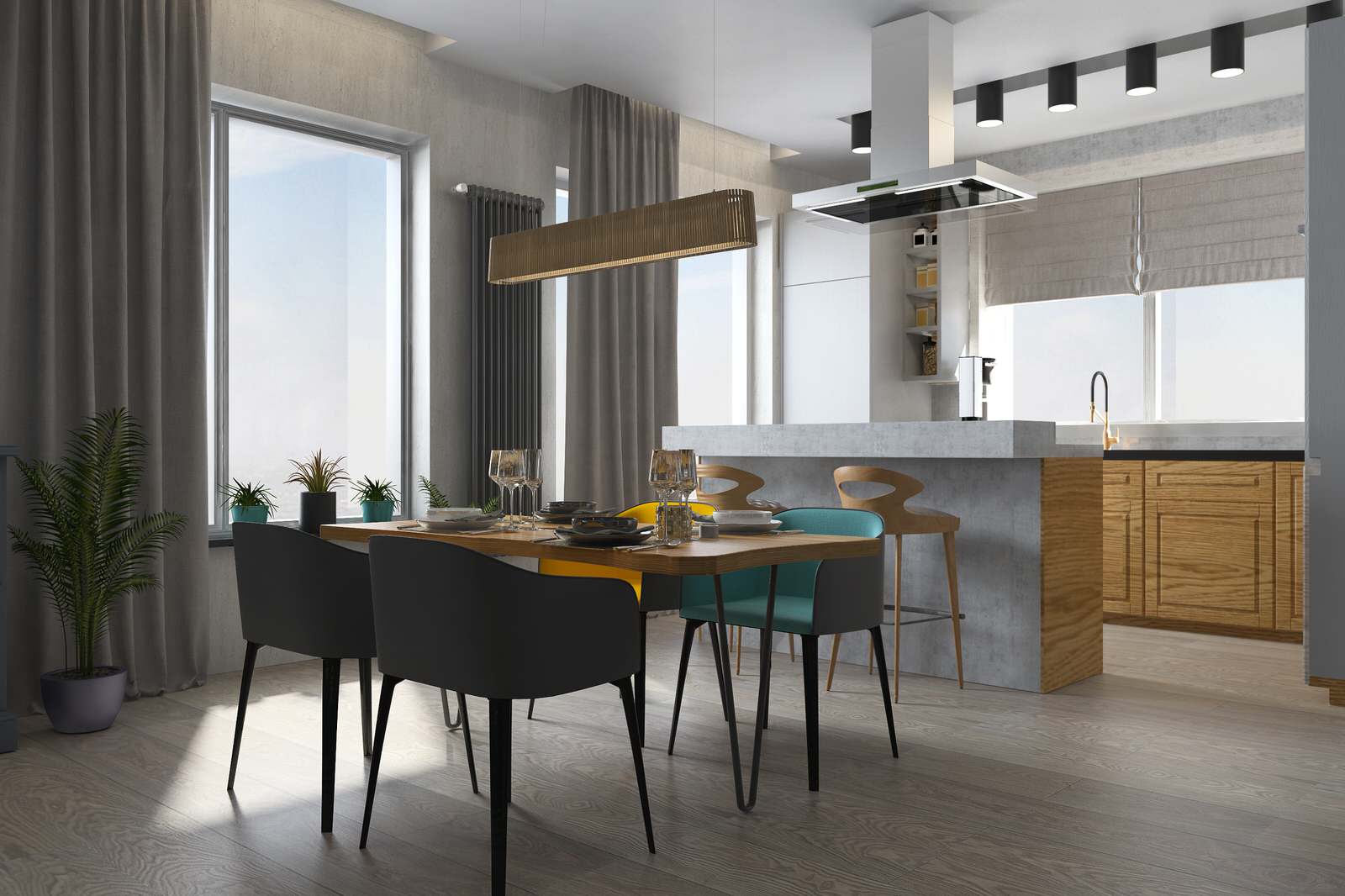 Дизайн кухни гостиной в 4-х комнатной квартире