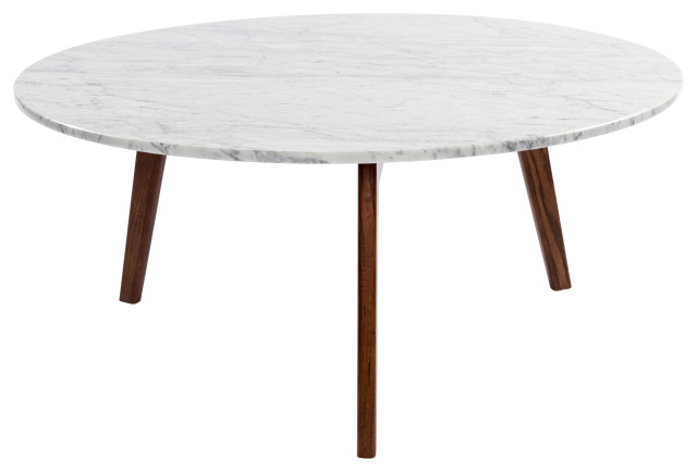 Stella 31 Round Italian Carrara White, White Coffee Table Round With Wooden Legs