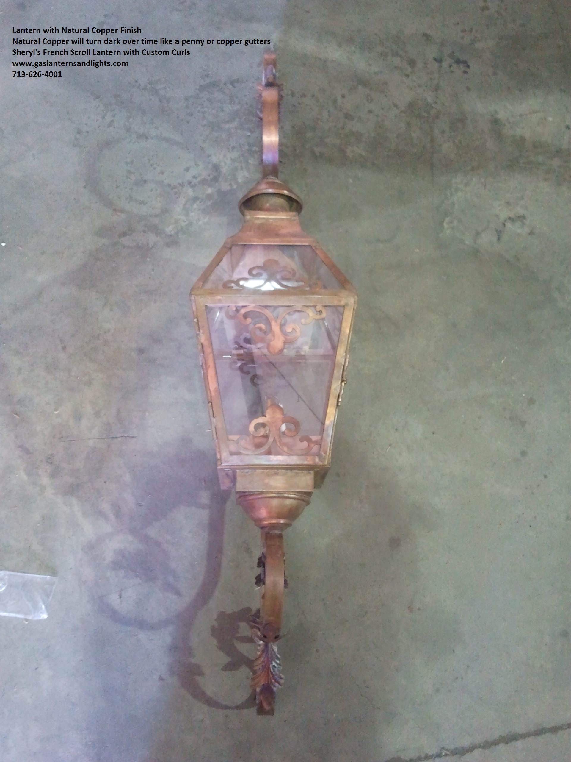 Natural Copper Finish on Sheryl's French Scroll Lantern