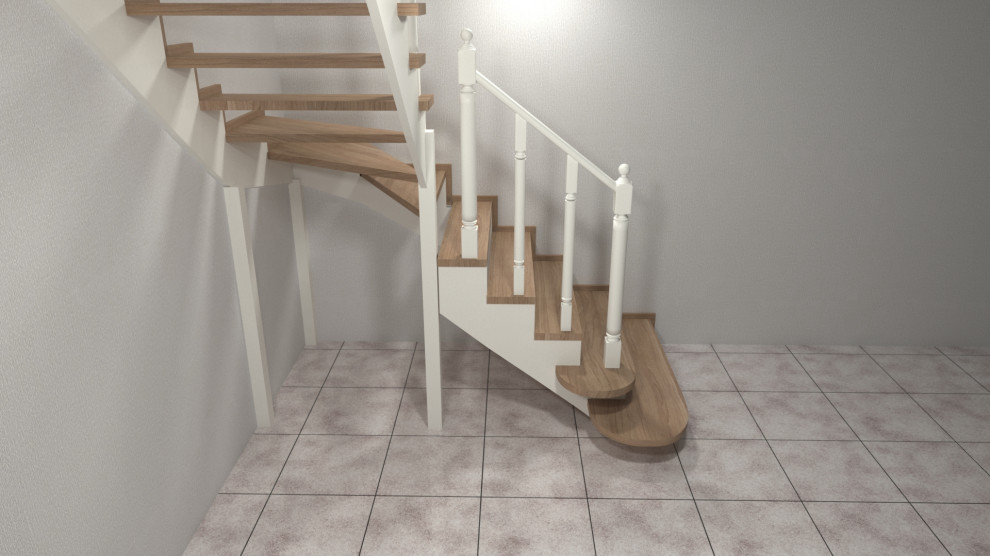 Современная забежная деревянная лестница