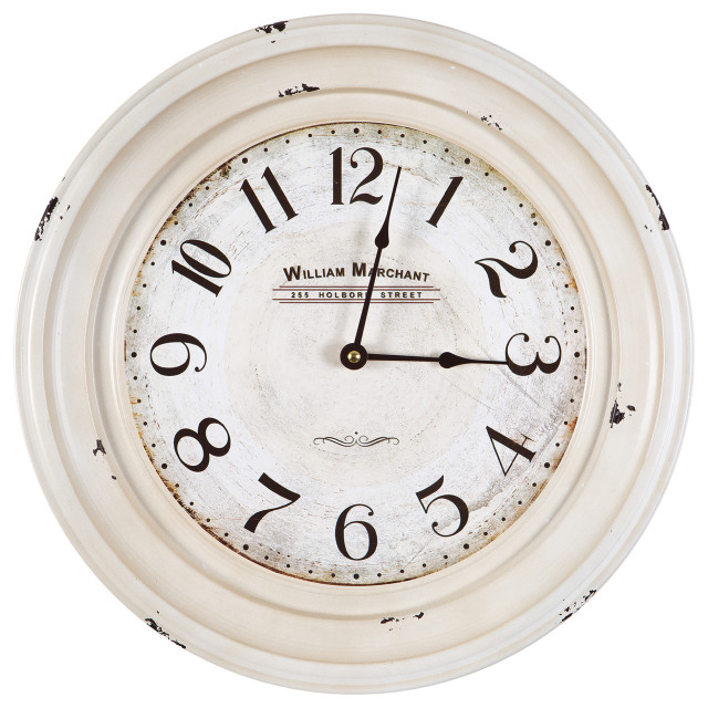16" Circular Iron Wall Clock Distressed White Iron Frame