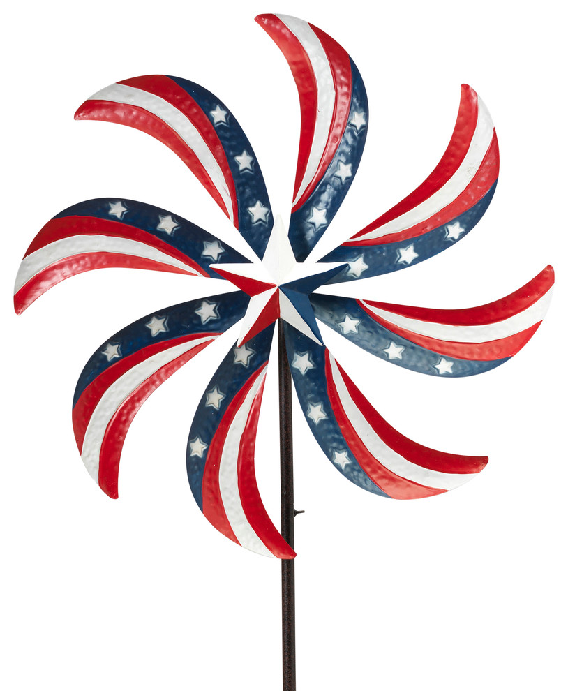 63Inch High Metal Patriotic Yard Stake with Wind Spinner