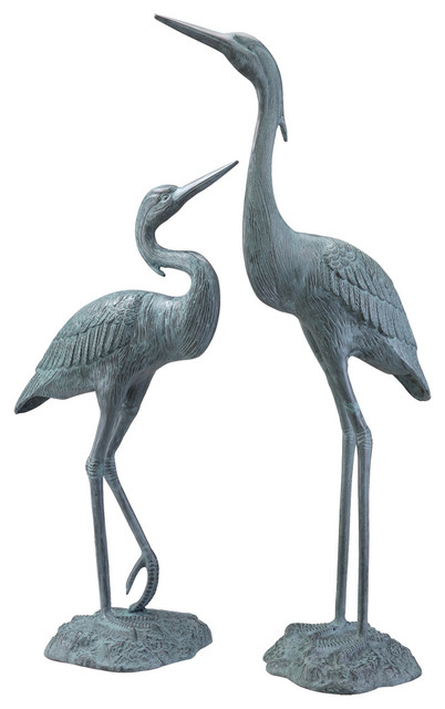 Garden Heron Pair Beach Style Statues And Yard Art By Spi Garden Statues And Yard Art