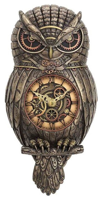 Steampunk Owl Pendulum Wall Clock Myth And Legend Rustic Clocks By Xoticbrands Home Decor Houzz - Owl Shaped Wall Clock
