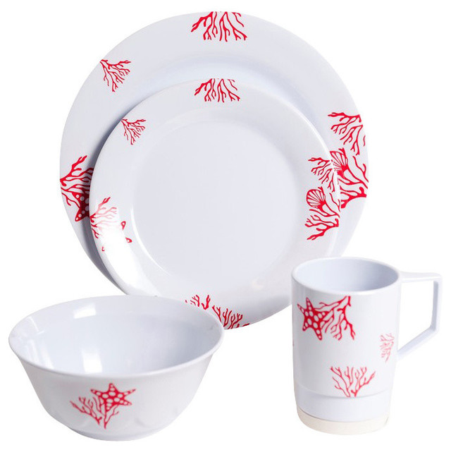 Galleyware Coral Melamine Dinnerware Gift Set Beach Style