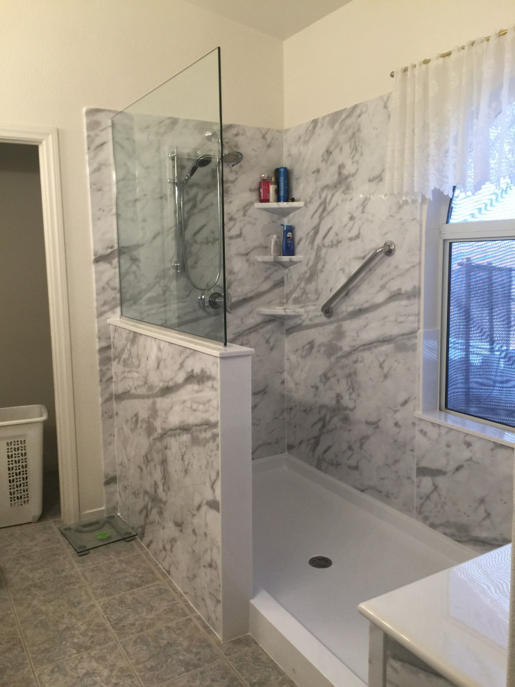 Medium sized modern shower room bathroom in Phoenix with a walk-in shower, grey walls and an open shower.