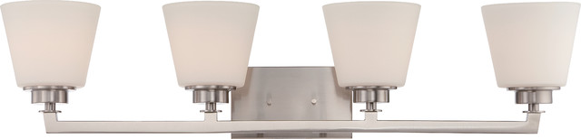 Nuvo Mobili 4-Light Vanity Fixture W/ Satin White Glass In Brushed Nickel