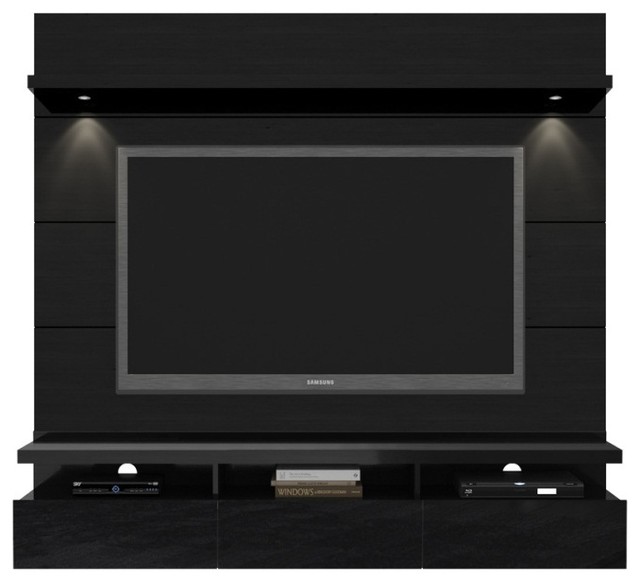 1.8 Floating Wall Theater Entertainment Center, Black Gloss and Black