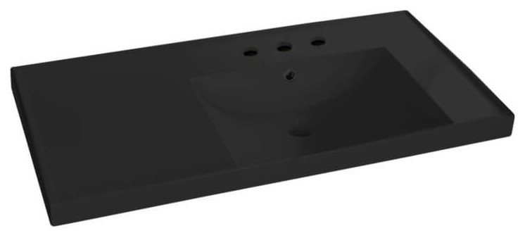 Rectangular Matte Black Ceramic Wall Mounted Bathroom Sink ...