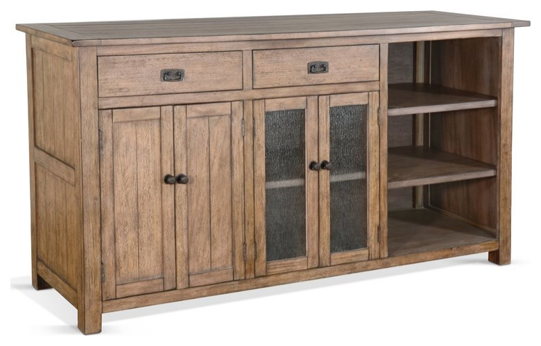 Pemberly Row 80" Transitional Wood Buffet in Taupe Brown Transitional