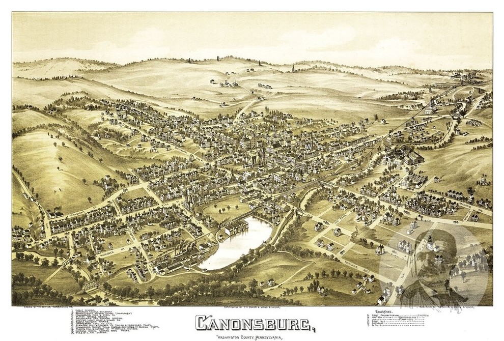 Old Map of Canonsburg Pennsylvania 1897, Vintage Map Art Print, 12"x18