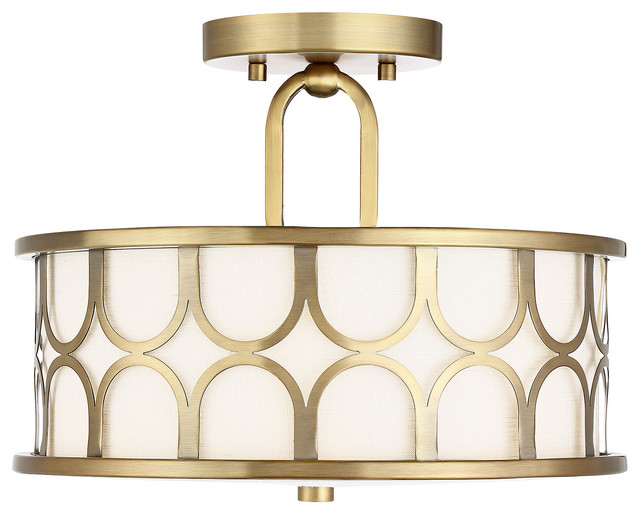 2-Light Semi-Flush Mount, Natural Brass