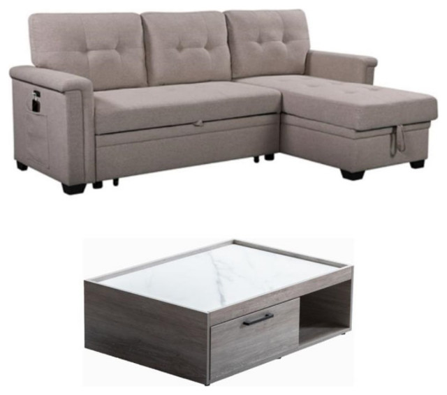 Home Square 2Piece Set with Sleeper Sofa USB Charger & Coffee Table Transitional Sleeper