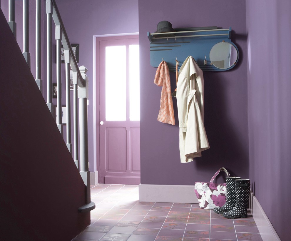 Contemporary hallway in Hampshire with purple floor.