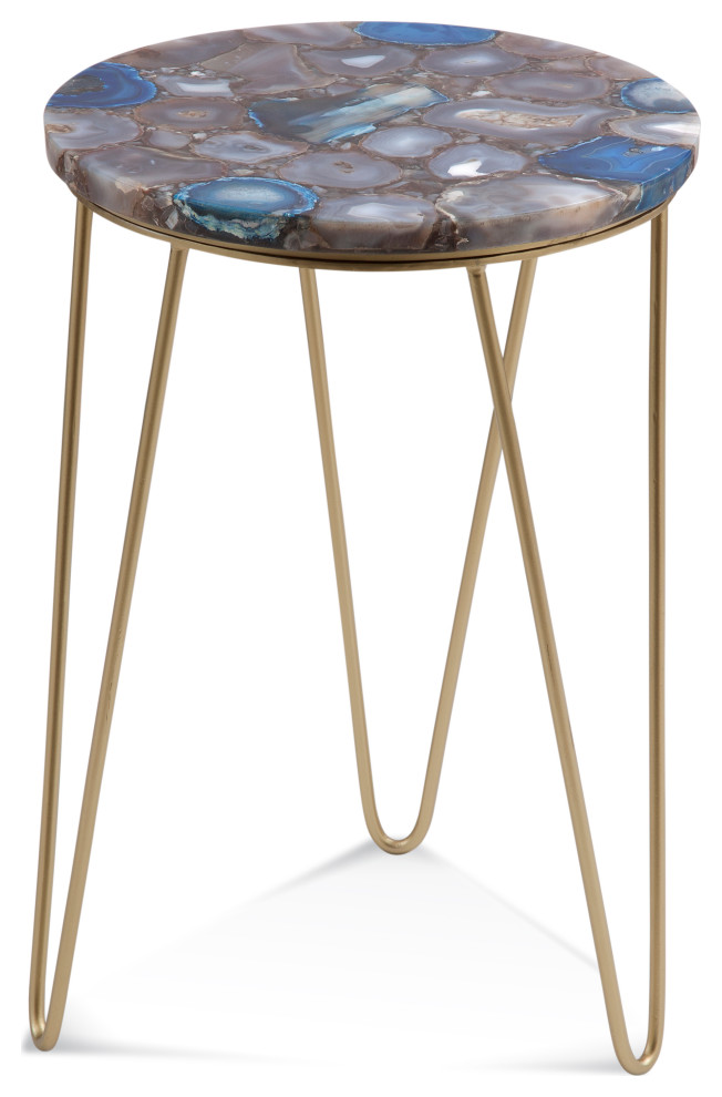Leuris Accent Table, Agate, Gold Contemporary Side Tables And End