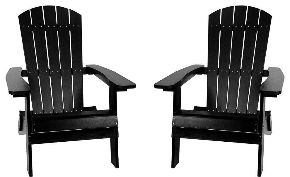 Set of 2 Folding Adirondack Chair, Comfortable Slanted Seat & Wide Arms