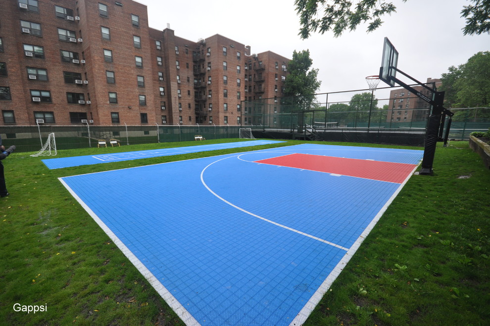 This is an example of a large transitional backyard outdoor sport court in New York.