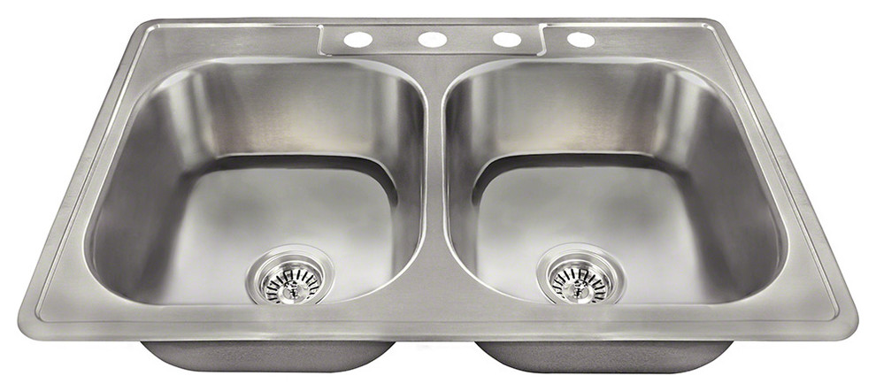 MR Direct US1022T Topmount Stainless Steel Sink, 2 Basket Strainers