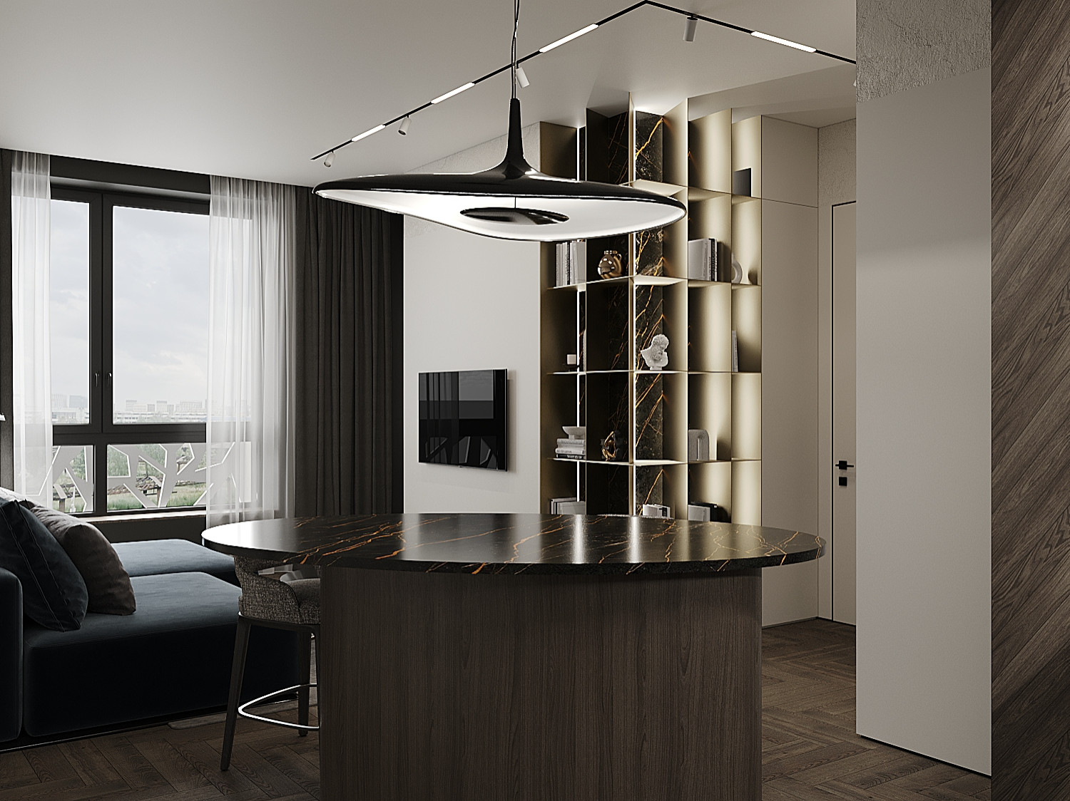 Квартира-студия в холодных тонах