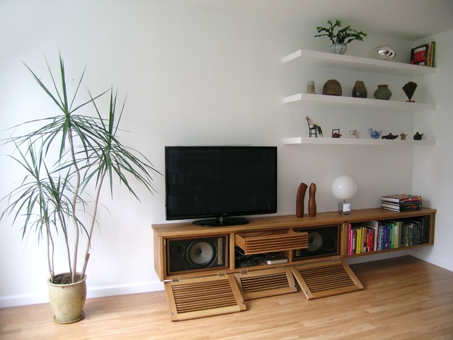 floating media cabinet and shelves - contemporary - living room