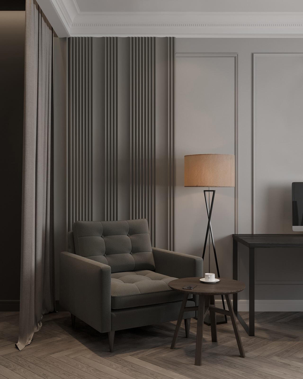 Интерьер однокомнатной квартиры в темных оттенках