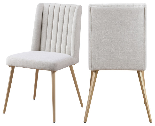 Eleanor Linen Fabric Upholstered Dining Chair Set Of 2 Midcentury Dining Chairs By Meridian Furniture