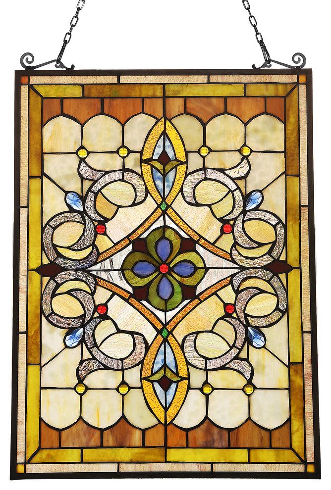 CHLOELighting DELILAH Victorian Tiffanyglass Window Panel 24" Tall