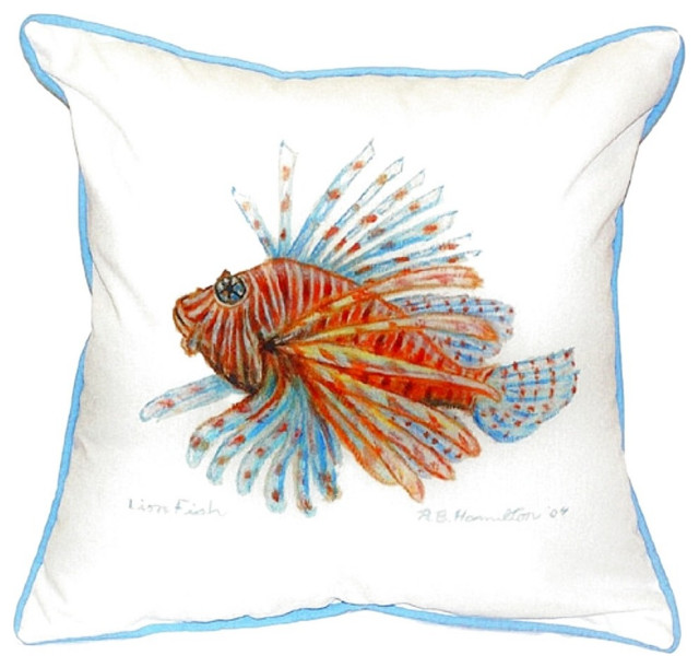 Lion Fish Guest Towel Small Indoor/Outdoor Pillow 12x12 Set of Two