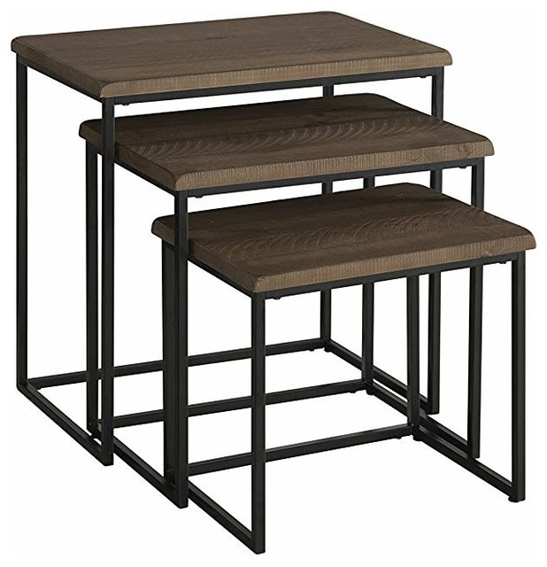 Solid Wood Nesting Tables, 3Piece Set Industrial Coffee Table Sets