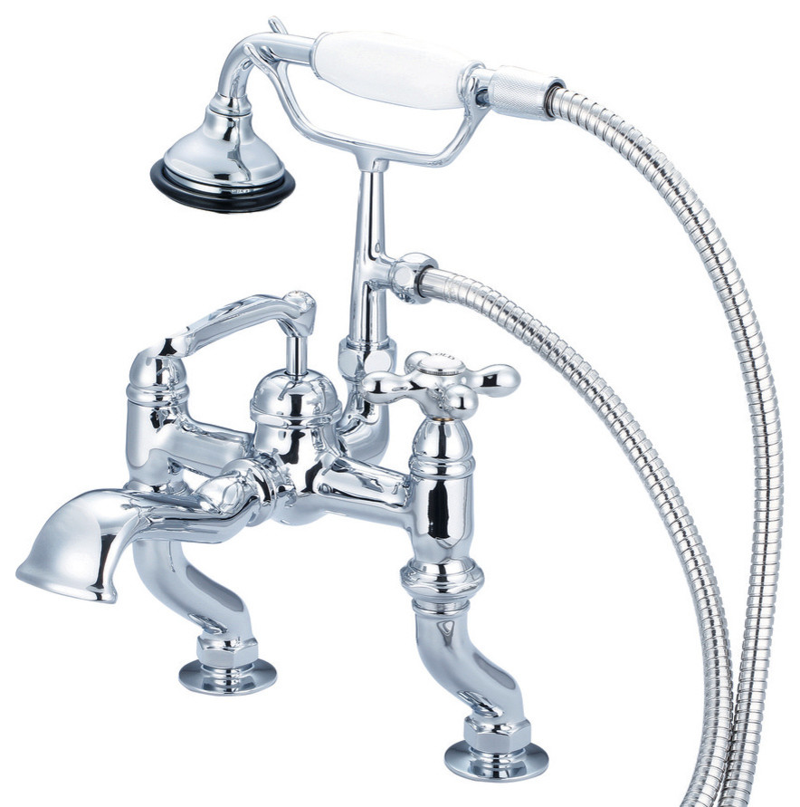 Vintage Classic Deck Mount Tub Faucet With Handshower, Hand Polished, Richly Tri
