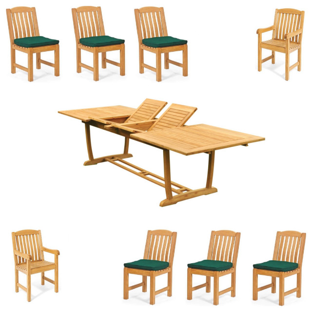 9Piece Outdoor Teak Dining Patio Set 94" Masc Rectangle Table, 8