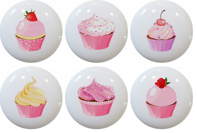 Set Of 6 Cupcake Ceramic Knobs Contemporary Cabinet And Drawer