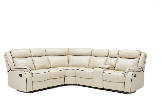 Clic Large Bonded Leather Reclining Corner Sectional Sofa Beige